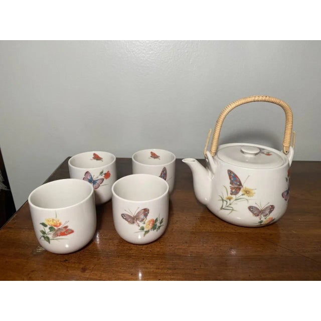 Vintage Takahashi San Francisco Hand-Decorated Dew Butterfly Floral Tea Set- 5 Pieces For Sale In Los Angeles - Image 6 of 6