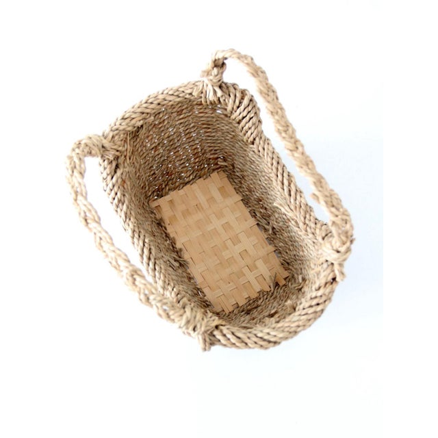 Brown Vintage Woven Basket With Handles For Sale - Image 8 of 13