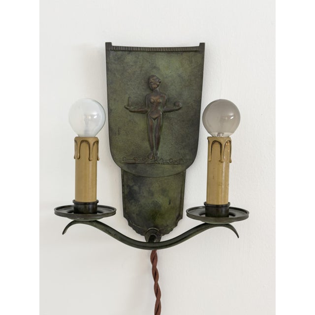 Swedish Grace Patinated Bronze Wall Sconce with Classical Female Relief, 1940 For Sale - Image 6 of 6