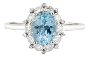 1.38ct Aquamarine & Diamond Vintage Statement Ring in 14k White Gold Size 5.5