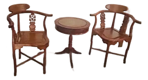 1960s A Pair of Chinese Hand Carved Rosewood Corner Chairs With Side Table