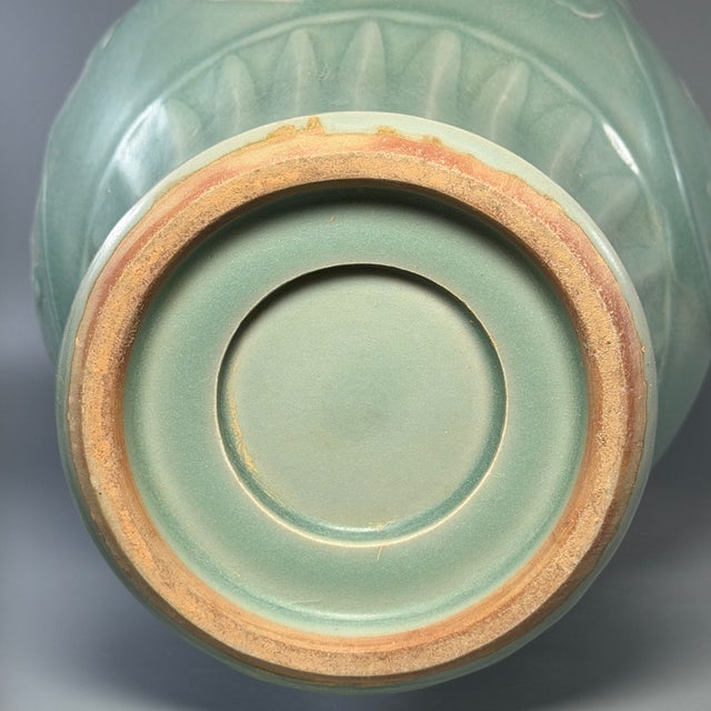 Ceramic Ancient Chinese Longquan Celadon Peony Relief Gu Vase | One of a Kind For Sale - Image 7 of 7