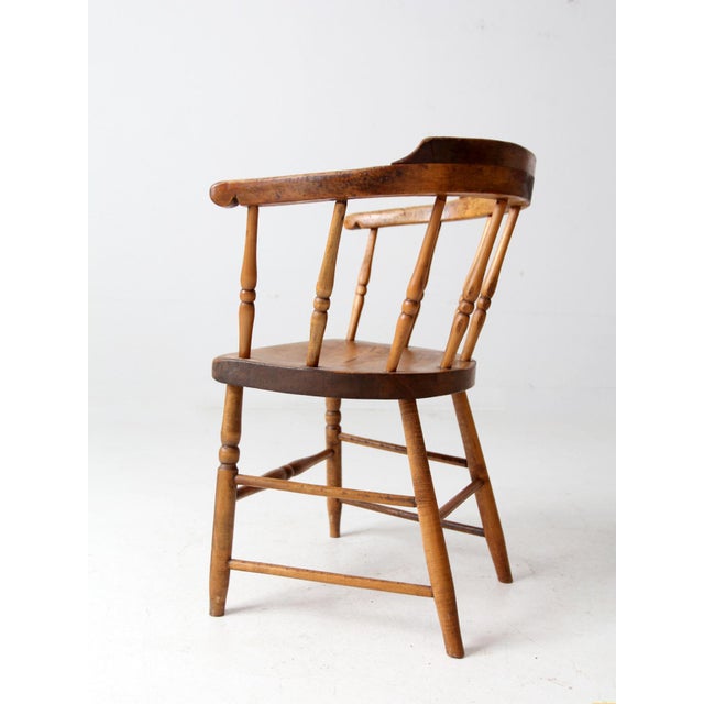 Antique Windsor Captain’s Chair Wood Spindle Armchair For Sale - Image 11 of 14