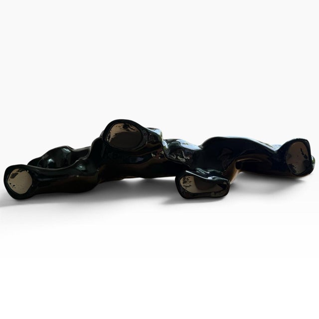 Black Vintage Glossy Black Ceramic Panther Sculpture With Db Mark For Sale - Image 8 of 9
