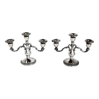 Early 20th C Pair of Three Armed Sterling Silver Candlabras Circa 1910 For Sale