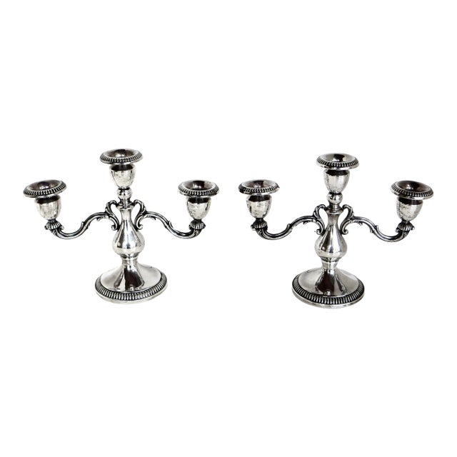 Early 20th C Pair of Three Armed Sterling Silver Candlabras Circa 1910 For Sale