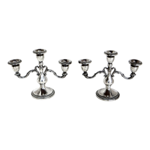 Early 20th C Pair of Three Armed Sterling Silver Candlabras Circa 1910
