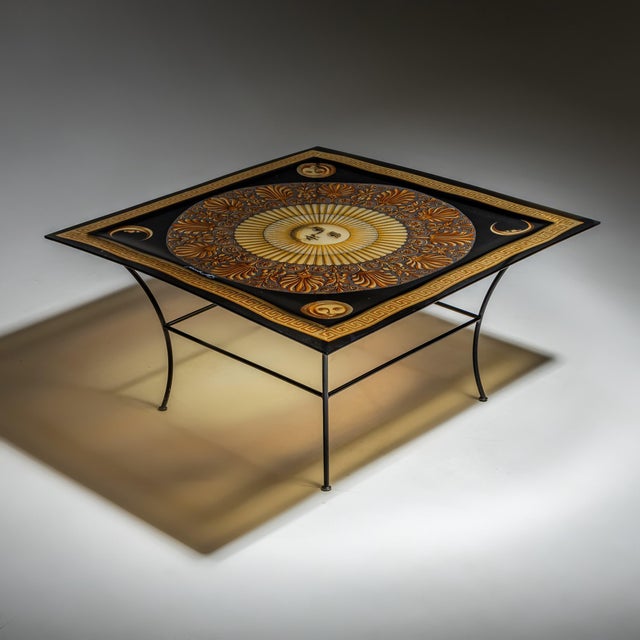 Brown Square Fornasetti Coffee Table with Sun Motif, 20th Century For Sale - Image 8 of 9