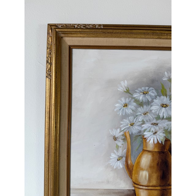 1981 Donna Kasten Still Life Daisies & Brass Pitcher Oil on Canvas Painting, Framed For Sale In Miami - Image 6 of 12