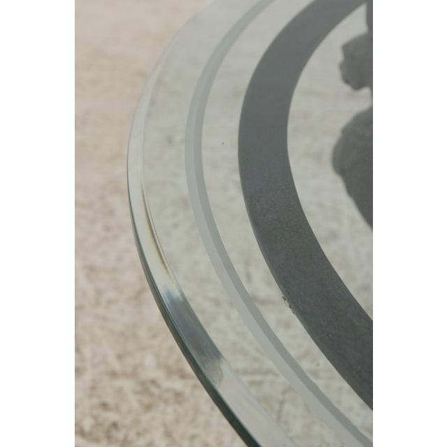 Round Iron & Glass Coffee Table W. Lion Heads For Sale - Image 12 of 14