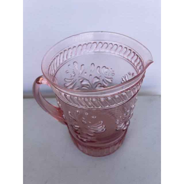 Mid 19th Century Vintage Pink Air Blown Glass Pitcher With Molded Hearts For Sale - Image 5 of 6