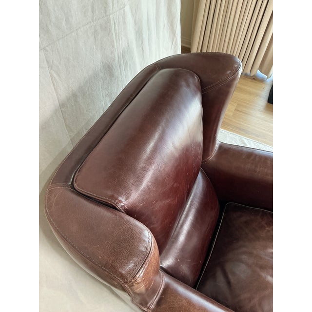 1990s Baxter Italian Brown Leather Club Armchair – Modern Sculptural Lounge Chair For Sale - Image 13 of 14