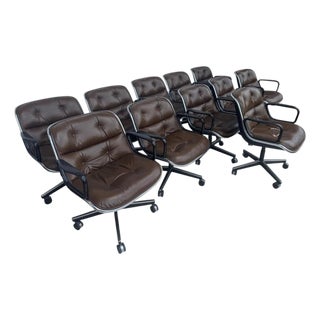 11 Executive Armchairs by Charles Pollock for Knoll Brown Leather For Sale