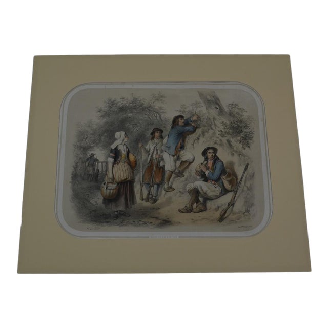 Mid 19th Century "Halte de bas Bretons" Color Lithograph by Francois Grenier For Sale