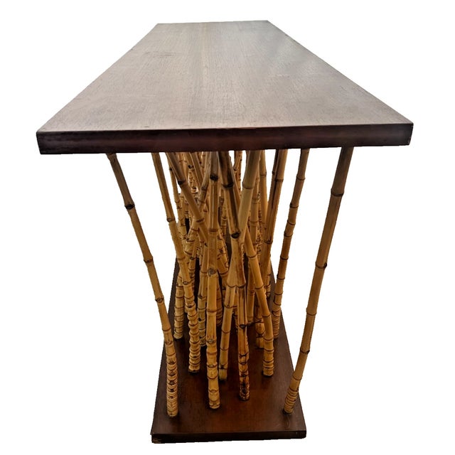 Mid-Century Console Sofa Table Hollywood Regency Bamboo & Wood Forest-Base For Sale - Image 10 of 15