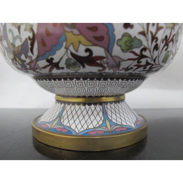 Chinese White Enamel Cloisonne Colorful Butterfly & Flower Vase Pair For Sale - Image 10 of 12