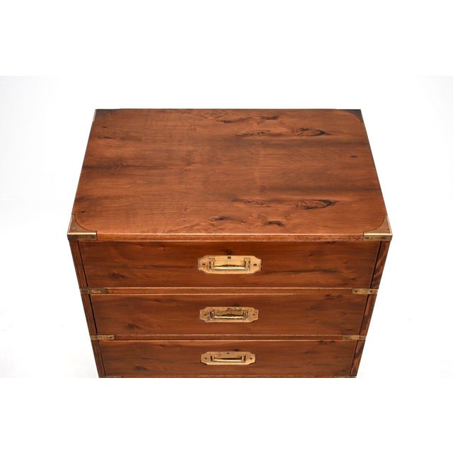Brown Antique Military Campaign Yew Wood Chest of Drawers, 1930s For Sale - Image 8 of 11
