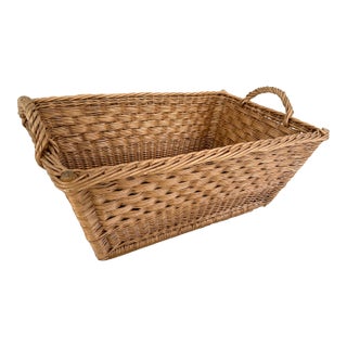 1960s French Wicker Market Basket 33 X 21 For Sale