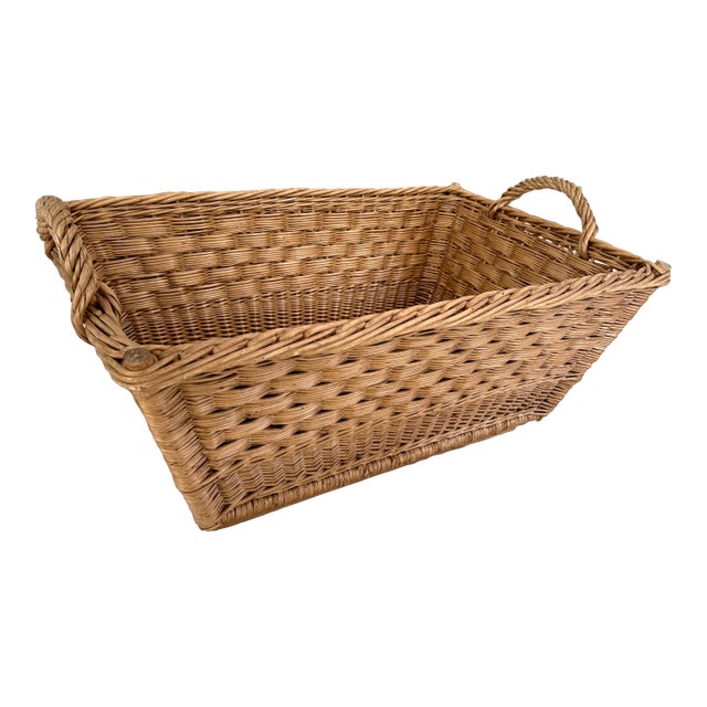 1960s French Wicker Market Basket 33 X 21 For Sale