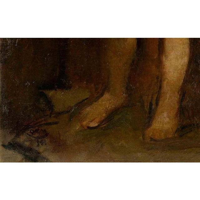 Nude Model is an original modern artwork realied by Artist of the mid-20th Century. Mixed colored oil painting. Signature...
