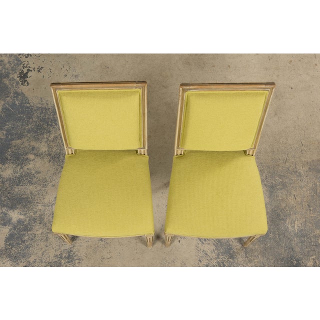 French Antique French Louis XVI Painted Accent Side Chairs in Chartreuse Fabric - A Pair For Sale - Image 3 of 18