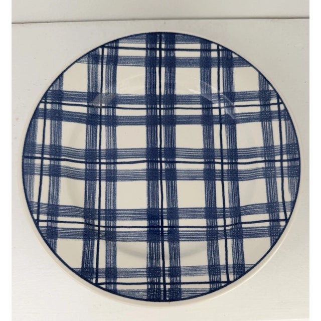 Add a touch of classic Mid-Century charm to your table with this delightful set of four vintage Blue Plaid Gingham salad...