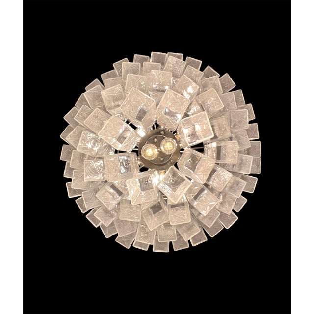 Mid-Century Modern Italian Murano Glass Chandelier | 4 Tier Clear Square Prism Tubes, Polished Nickel, 1980 (Style) Modern Luxury Lighting For Sale - Image 3 of 6