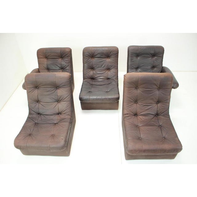 Czechoslovak Modular Leather 5-Seater Sofa, 1970s, Set of 5 For Sale - Image 6 of 18