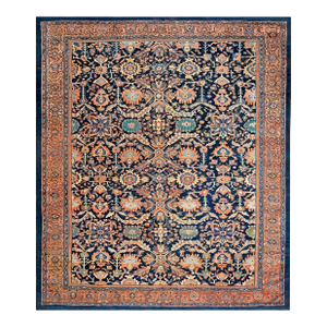 1890s Blue Navyy Floral Antique Persian Malayer Rug 12'4" X 14'8" Handknotted Wool Carpet