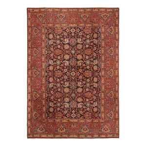 Antique European Rug in Black and Red With Floral Patterns by Rug & Kilim