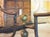 More information coming soon… Measuring over nine feet long, this glass dining table is supported by a wrought iron and...