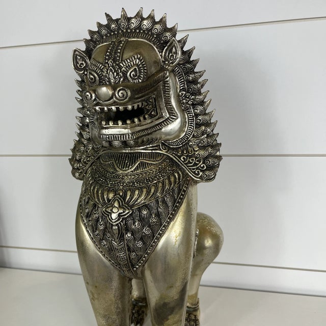 Asian Antique Vintage Mid Century Foo Dog Sculpture Singha Guardian Lion For Sale - Image 3 of 7