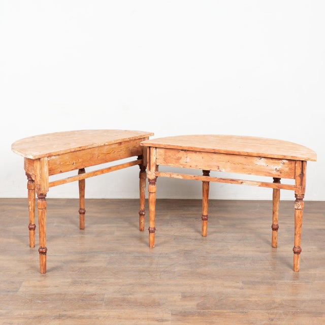 Late 19th Century Original Painted Swedish Pair of Demi Lune Console Tables For Sale - Image 14 of 14