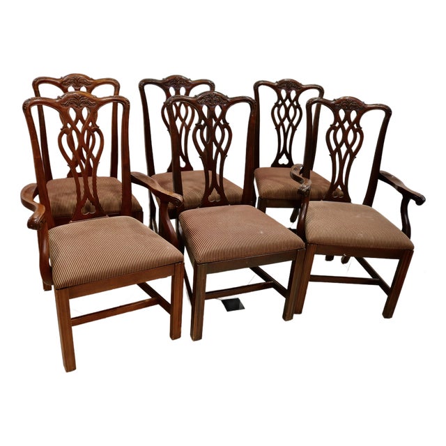 Vintage Chippendale Mahogany Carved Dining Chairs - Set of 6 For Sale
