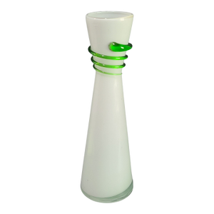 Vintage Mid-Century Modern Frosted Glass Wrapped in Emerald Green Glass Coil Vase