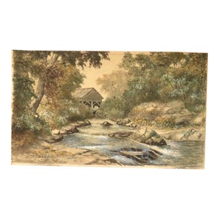 Antique Watercolor on Paper Landscape Signed N. S. Bowdish C1890 For Sale