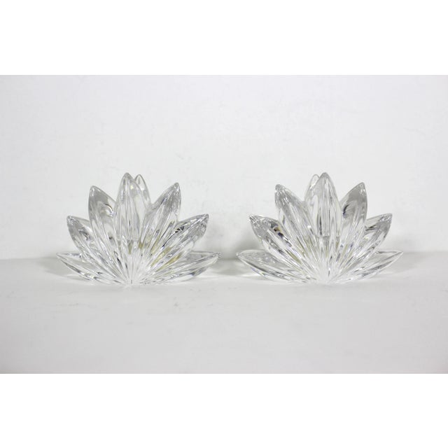 Transparent Art Deco Crystal Candleholders Flower Shape a Pair For Sale - Image 8 of 8