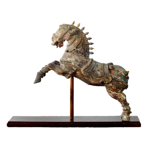 Indian Hindu Wooden Vahanna Horse, 1890s For Sale