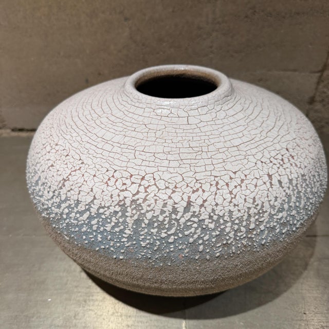 Mid-Century Modern Handcrafted Ceramic Vase Vessel Textured Crawl or "Crackle" Glaze For Sale - Image 3 of 10