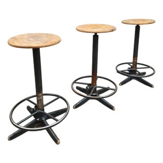 Vintage French Industrial Bar Stools, 1960s, Set of 3 For Sale