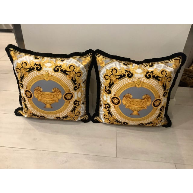 Versace Style XL Custom Made Lion & Urn Velvet Pillows- a Pair For Sale - Image 13 of 13