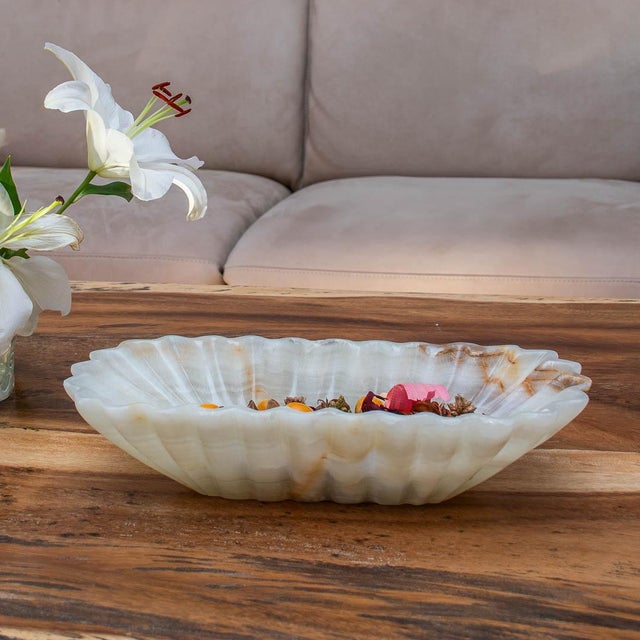 Contemporary Decorative Centerpiece Bowl in Green Onyx by Forzini For Sale - Image 3 of 10