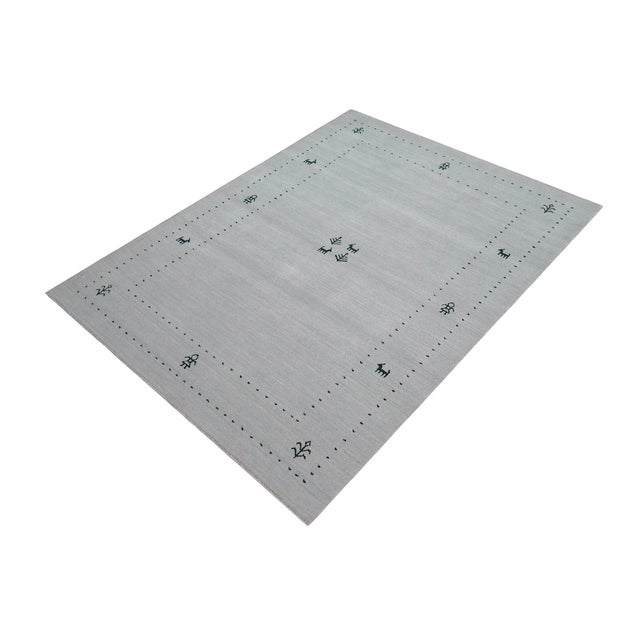 Abstract Gabbeh Light Blue Wool Rug - 4'0''x6'0'' For Sale - Image 10 of 10