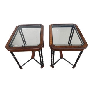 Pair of John Widdicomb Faux Bamboo End Tables For Sale
