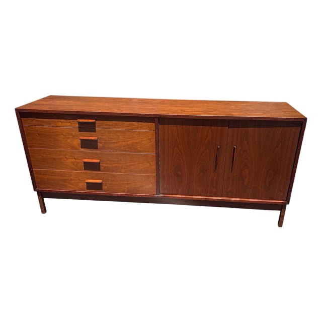Richard Artschwager Studio Crafted Four Drawer Walnut Credenza Dresser, 1960s-Unsigned For Sale