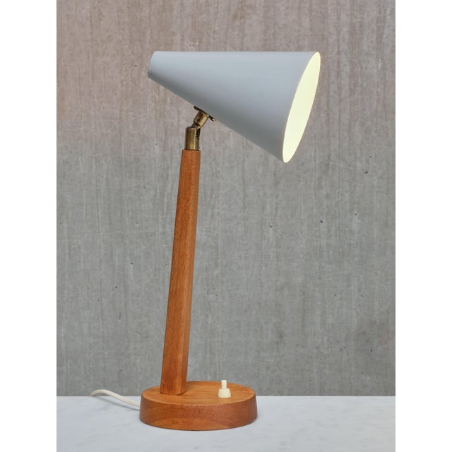 Oak, Metal and Brass Desk Lamp from Falkenbergs Belysning, Sweden, 1950s For Sale - Image 9 of 12