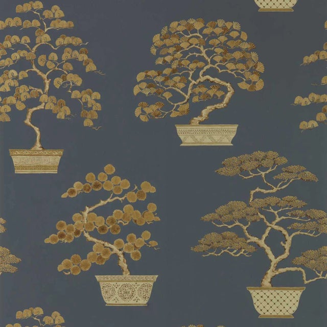 Sanderson Penjing Wallpaper in Ink Black/Gold For Sale