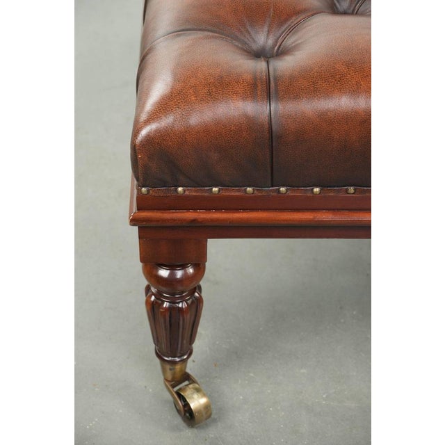 Brown Large Chesterfield Ottoman in Brown Cowhide Leather For Sale - Image 8 of 12