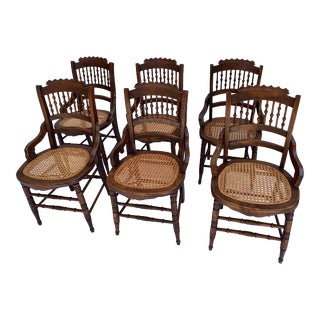 Early 20th Century Eastlake Walnut Stick & Ball Dining Chairs - Set of 6 For Sale