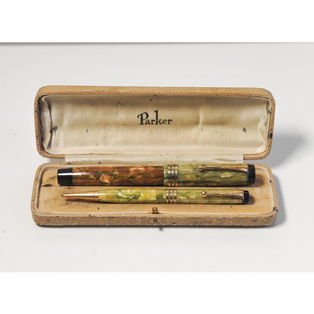 Art Deco Duofold Marbleised Fountain Pen & Pencil Set in Original Parker Box from Parker, 1930s, Set of 2 For Sale - Image 9 of 11